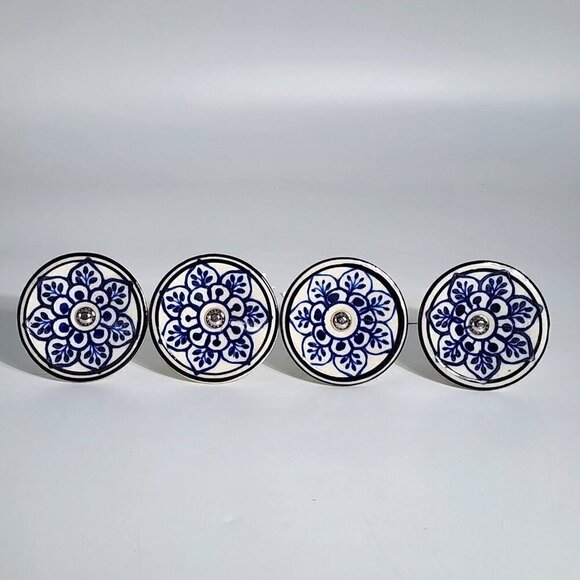 Home Decor Other - Home Decor Unique Ceramic Knobs Pulls for Kitchen Dresser Blue Floral Lot of 4